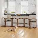Vantas Folding No-Assembly Dog Door Pet Gate 144" Wide, 30" Tall Wooden Dog Gate with Door Walk Through, Freestanding Wire Pet Gate, Pet Puppy Safety Fence, with 2PCS Support - Rustic Brown