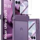 for Motorola Razr Ultra 2025 Case with Hinge Protection, Screen Protector, Ultra-Thin Skin Feel Translucent Frosted, Shockproof Cover for Razr Ultra 2025 -Purple