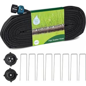 Hourleey Flat Soaker Hose 50 FT for Garden, 50' Linkable Consistent Drip Irrigation Hose, Leak-free Dual-layer Design Saving 80% Water Garden System Water Hose with Holes