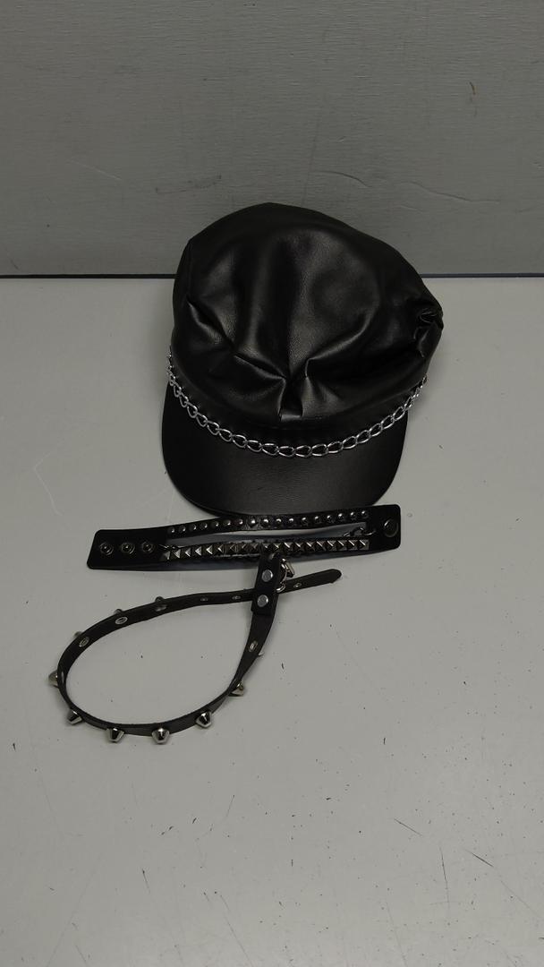 Beelittle Biker Costume Accessories Black Biker 80s Hat Punk Rock  Gothic Biker Rocker Accessories Set for Men Women (A)