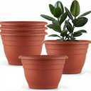RooTrimmer 5 Pack 10 Inch Plant Pots Lightweight Planters with Drainage Holes,Durable Indoor & Outdoor Flower Pots for Garden,Patio & Home Decor(Pottery Red)