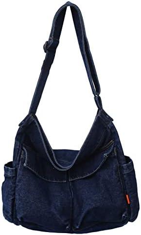KlaOYer Canvas Messenger Bag Large Hobo Bag Crossbody Shoulder Bag Tote Bag with Pocket for Women and Men