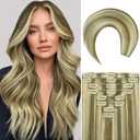 Blonde Clip in Hair Extensions, 18 Inch 100g/3.5oz, 8p613 Mixed Bleach Blonde, Invisible Seamless Straight Remy Blonde Hair Extensions Clip in 8pcs Per Set with Double Weft
