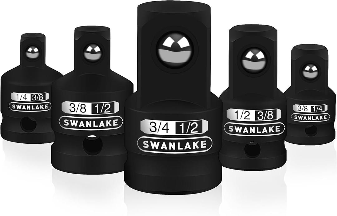 SWANLAKE GARDEN TOOLS 5-Piece Cr-V Steel Impact Socket Adapter Set, 0.375in, Fastener Drive Bit