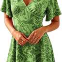 Casual Summer Dresses for Women Short Sleeve V Neck A Line Floral Mini Dress Flowy Beach Vacation Sundresses 2026 (L)