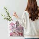 Coastal Seashell Tote Bag, Pink Seashell Pearl Canvas Tote Bags for Women, Girly Coastal Ocean Gift for Woman, Beach Summer Reusable Grocery Shopping Bags