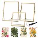 Floating Double Glass Frame Set, Gold Pressed Flower Frame DIY Kit with 68 Dried Flowers & Tweezers, 3 Sizes 6x6 6x8 7x9 for Keepsakes, Wedding Photos & Home Decor