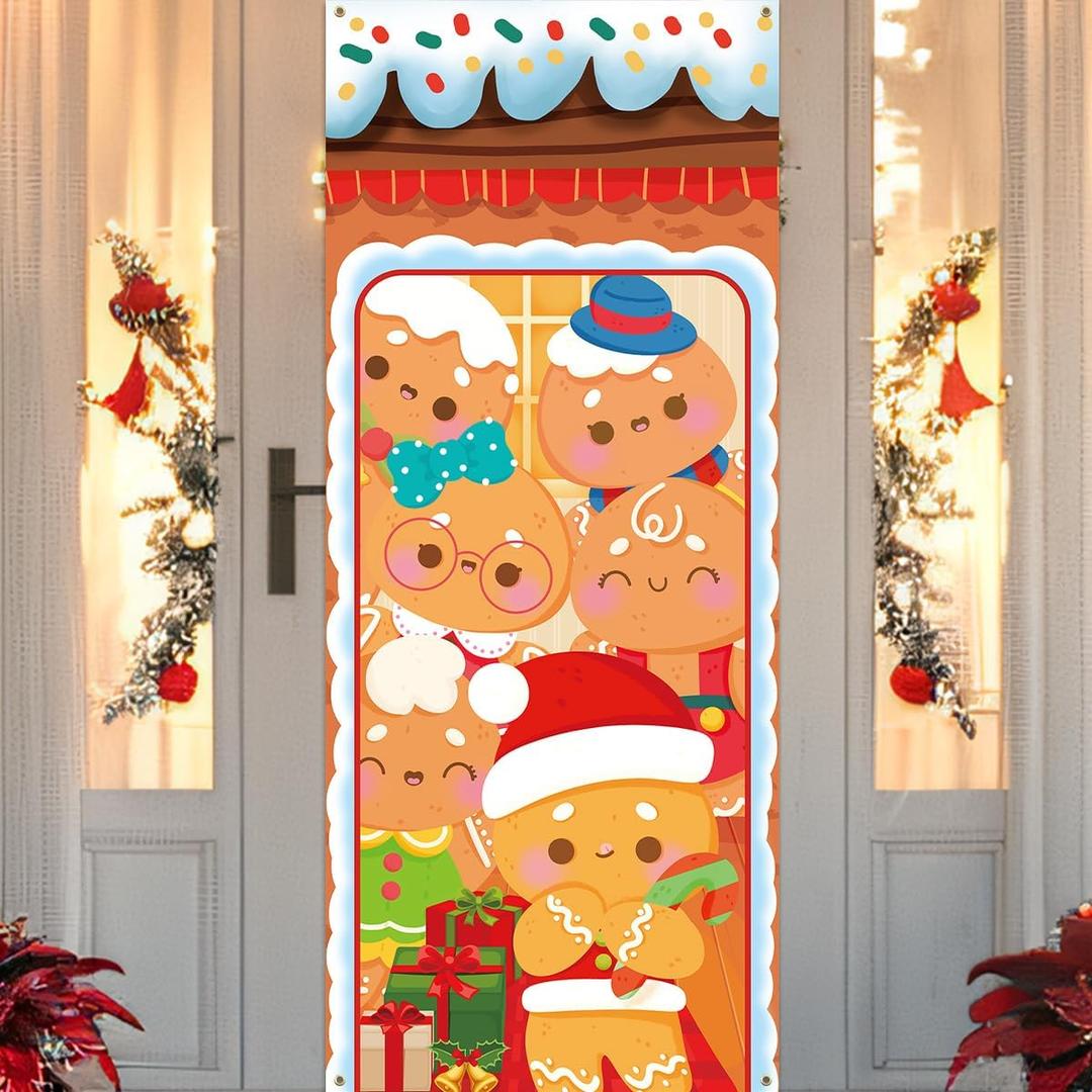 2 x Fancy Land Gingerbread Christmas Door Cover Gingerbread Door Decoration Christmas Front Door Banner for Holiday Xmas Decor Ornament 72 x 30 Inches