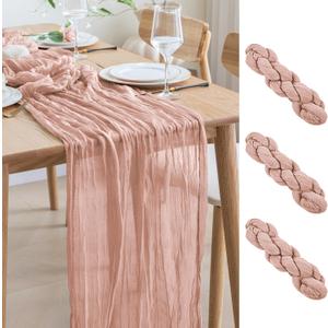 Asee'm 3pcs Cheesecloth Table Runner 120 Inches Dusty Pink Boho Gauze Cheese Cloth Runner 10FT Rustic Sheer Table Runners for Spring Easter Wedding Baby Shower Holiday Party Decoration, 3 PACK, Dusty Pink