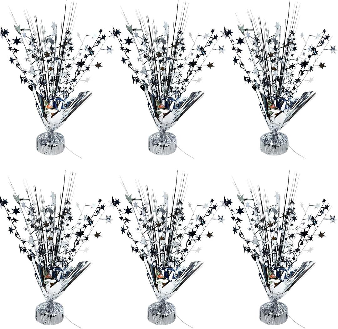 6 Pack Metallic Foil Spray Table Centerpiece Decoration Star Brust Glitter Table Topper Decor for Birthday Graduation Holiday Christmas New Year's Eve Celebration Party Supplies Black Silver