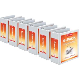 Cardinal Economy 3-Ring Binders, 4", Slant-D Rings, Holds 835 Sheets, ClearVue Presentation View, Non-Stick, White, Case of 6 (90781)
