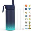 Kids Water Bottle, 16oz Water Bottles Kids with Straw and Stickers, Stainless Steel Vacuum Double Wall Insulated cup, Kids Water Bottle for School, Gifts for Boys(Navy blue)