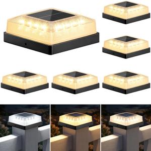 Brightever 4x4 Solar Post Cap Light 6-Pack, Fence Post Solar Lights with 3 Lighting Modes, Fits 4x4 3.5x3.5 Vinyl/Wood Posts, Black Solar Powered Waterproof Deck Post Lights for Garden Patio Porch