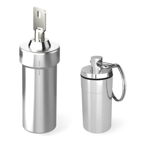 Ezy Dose Lockable Pill Fob and Keychain Bundle, Medicine, Vitamin Container, Safe for Money & Travel Items, Stainless Steel, Small and Large Compartments, 2 Storage Items, BPA Free
