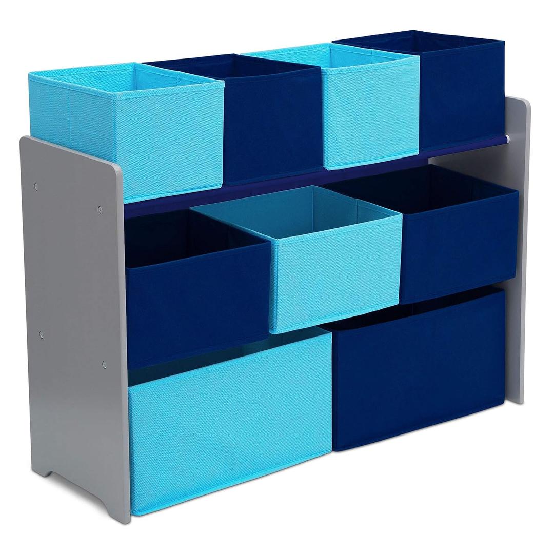 Delta Children Deluxe Multi-Bin Toy Organizer with Storage Bins, Grey/Blue Bins, 
36 x 11.81 x 28 inches