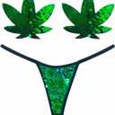 Neva Nude Ariel Green Flip Sequin Naughty Knix G String with Matching Weed Leaf Nipztix Pasties for Raves and Festivals