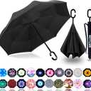 MRTLLOA 40/49/56 Inch Oversize Windproof Inverted Reverse Upside Down Umbrella, Golf Size Rain Umbrella, Double Layer, C-Shaped Handle for Men, Women and Kids(Black, 49 Inch)