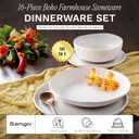 Sango 16-Piece Boho Farmhouse Stoneware Dinnerware Set for 4, Semi-Matte White Plates and Bowls Sets with Rustic Speckled Glaze, Ceramic Dish Set, Modern Dishes, Microwave & Dishwasher Safe, Kaya
