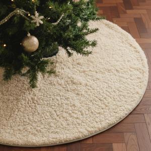 VioraWhite 36 Inch Brown Christmas Tree Skirt Farmhouse Rustic Neutral Christmas Tree Decorations Soft Fluffy Plush Faux Fur Sherpa Fabric Trees Skirt Rug for Home Winter Xmas Party Supplies