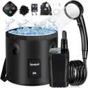 Spopal Portable Shower for Camping, Rechargeable Camping Shower with Collapsible Bucket with Handle 20L Intelligent LED Display, 4 Spray Modes, Outdoor Shower Kit for Hiking, Travel, Car, Pet Black
