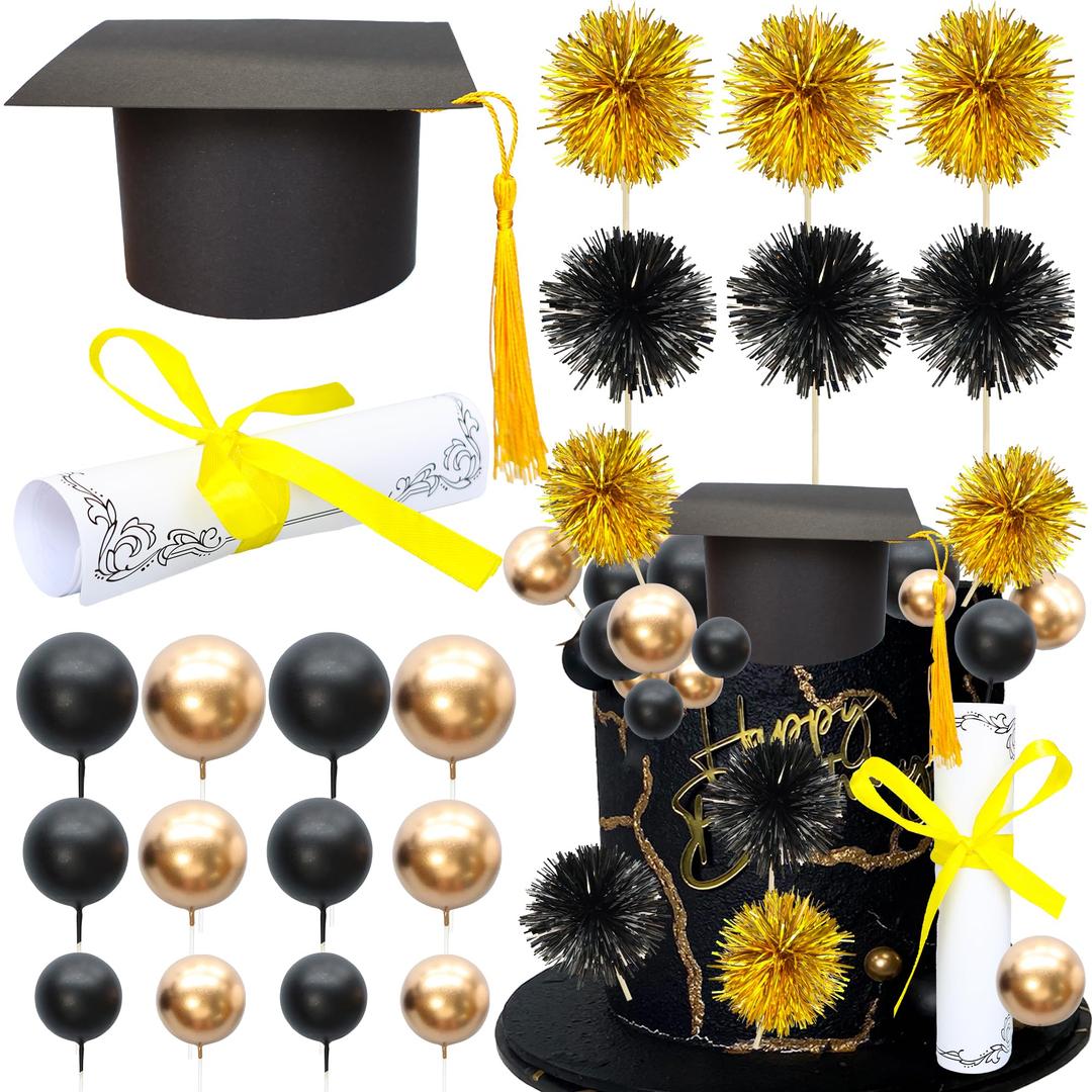 Gyufise 42Pcs 2026 Graduation Cake Kit Diploma Grad Cap Cake Pick Balloon Tassel Firework Cupcake Toppers Prom 2026 Cake Decorations for Class of 2026 Congrats Grad Party Supplies Purple