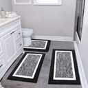 Pauwer Bathroom Rug Sets 3-Piece Shower Rugs with U-Shaped Contour Toilet Mat Absorbent Microfiber Plush Bath Mats Non Slip Machine Washable Shaggy Bathroom Floor Mats, Black (18"x26"+20"x32"+U Shape 20"x24")