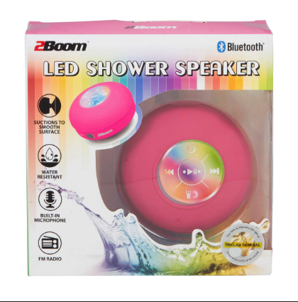 2Boom LED Shower Speaker, Pink