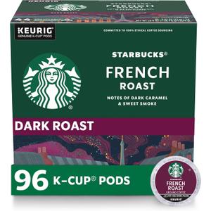Starbucks K-Cup Coffee Pods, Dark Roast Hot or Iced Coffee, French Roast, 96 Keurig Pods (24 Count (Pack of 4))