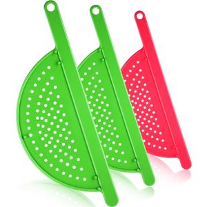 3 Pieces Pot Drainer with Handle Hand Held Pan Pot Strainer Plastic Pot Side Strainer Pasta Pot Drainers for Noddles Fruit Veggies and More, Fits up to 9 Inches