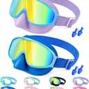 Vvinca Kids Goggles with Comfort Fabric Strap, Kids Swim Goggles Wide View Anti-Fog/UV No Leaking Swimming Goggles for 3-14 (12-blue& Purple)