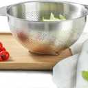 18/8 Stainless Steel Microwell Colander, 2.5QT Large Capacity with Handle Kitchen Food Strainer Basket for Washing Vegetables, Fruits, Rice, and Pasta (primary colour, 2.5QT)