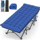 Suteck Camping Cot, 32In XXL Folding Camping Cot Heavy Duty Sleeping Bed for Adults 1200D Double Layer Oxford Cots for Camping W/Pillow Mat Carry Bag for Home Office Travel 900lbs (79"x32"x19", Royal Blue)