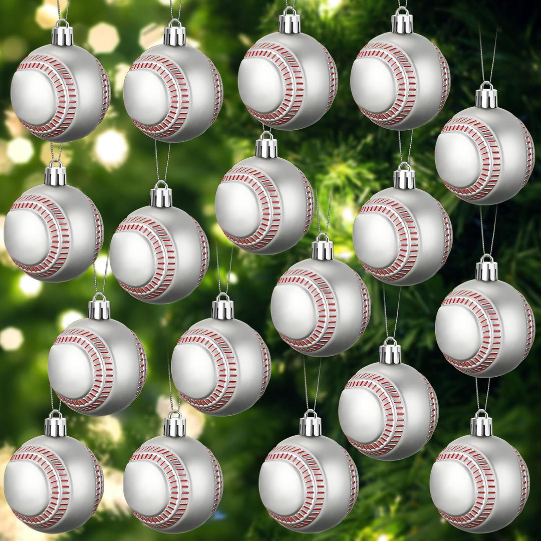 Leitee 18 Pcs Christmas Plastic Baseball 2.36 Inch Xmas Tree Ornaments with Hanging Loop Sports Theme Decorative Hanging Ornaments for Holiday Party Christmas Tree Home