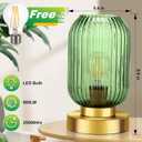 Mid Century Modern Table Lamp, Touch Control & 3 Way Dimmable, Green Ribbed Glass Shade, Small Gold, Vintage Bedside Lamp for Bedroom, Living Room,Office (Bulb Included)