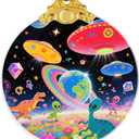 2 x UFO Alien Glass Ornaments, UFO, Dinosaur & Alien Christmas Ornament for Christmas Tree Decor, Holiday Presents, Exchange Ideal Gift for Space & Fantasy Lovers