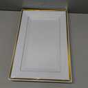 FOCUSLINE 8 PCS Plastic Serving Trays, White and Gold Rim Plastic Serving Platters, Disposable Tray for Food, Perfect for Wedding Parties