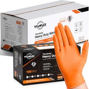 TitanFlex Heavy Duty Orange Industrial Nitrile Gloves with Raised Diamond Texture, Latex Free (6mil/8mil) (Medium, 05 6mil (1000ct))