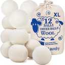 Handy Laundry Wool Dryer Balls - Natural Fabric Softener, Reusable, Reduces Clothing Wrinkles and Saves Drying Time, Better Alternative to Plastic Balls and Liquid Softener (Pack of 12)