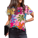 EVALESS T Shirts for Women Fashion 2024 Casual Crewneck Short Sleeve Tops Blouse, L