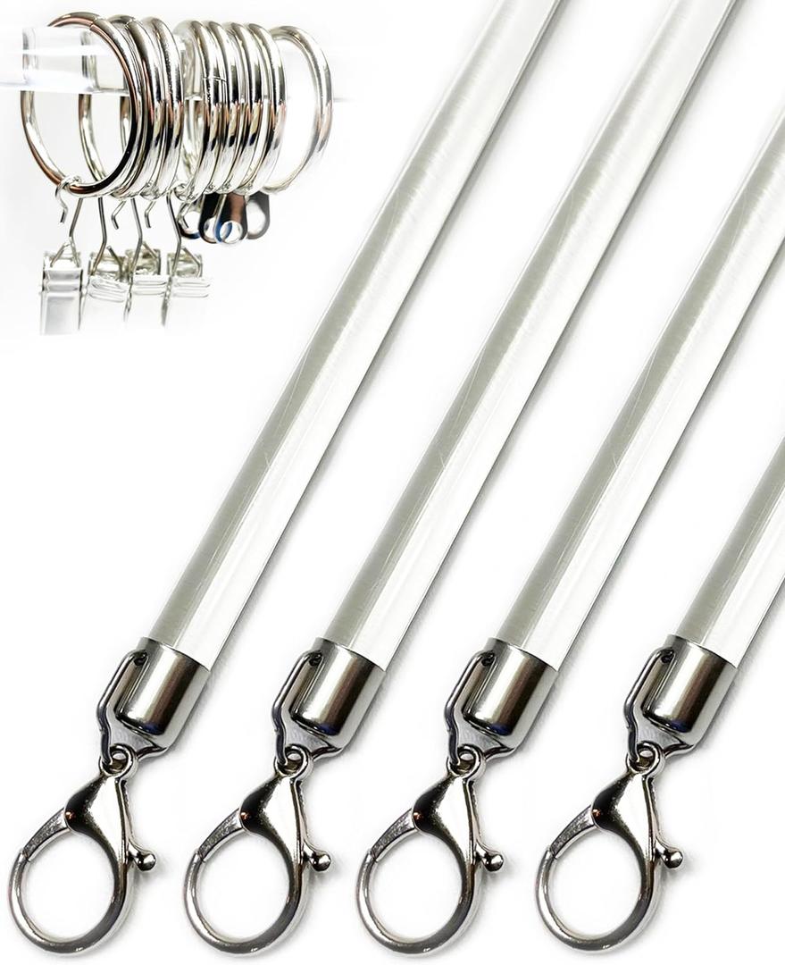 36 inch (4 Pack) Steel Cap Round Base Acrylic Curtain Pull Wand - Clear Curtain Wand - Invisible Drapery Wand - Drapery Pull Rod (36 Inch)