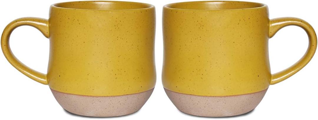 Bosmarlin Large Stoneware Speckled Coffee Mug Set of 2, Big Ceramic Tea Cup, 17 Oz, Dishwasher and Microwave Safe (Yellow, 2)