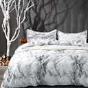 Nanko Queen Bedding Duvet Cover Set White and Black Marble Printed 3 Piece - 1000 - TC Luxury Microfiber Down Comforter Quilt Cover with Zipper Closure, Ties - Modern Style for Men and Women