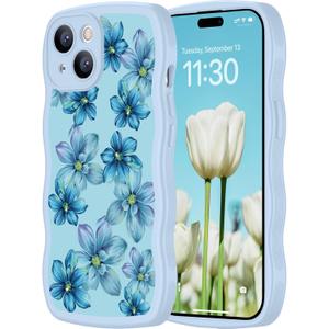 teloxy Designed for iPhone 15 Case, Magnetic [Curly Wavy Edge] Shockproof Protective Durable Slim Translucent Matte Anti-Fingerprint Phone Case, Light Blue