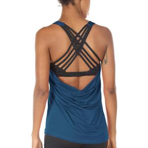 icyzone Women's Open Back Workout Athletic Yoga Tank Tops with Built in Bra (Medium, True Blue)