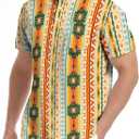Golf Shirts for Men Printed Henley Shirts Collarless Golf Polo Shirt Short Sleeve with Pocket (Yellow), XXL