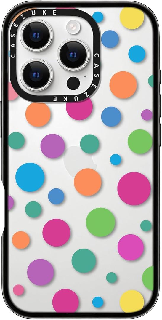 Clear TPU Phone Case Cover for iPhone 16 Pro with Design, Drop Protection, Cute Case for Girl Women, Colorful Polka Dots