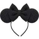 Trnerm Black Mouse Ears Headband for Women, Soft Plush Park Ears Cute Birthday Hair Bands