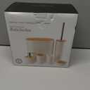 Bathroom Accessories Bath Set of 6, Toothbrush Holder, Soap Dispenser, Trash Can, Soap Dish, Toothbrush Cup and Toilet Brush Holder, Green (Green-bamboo Lid)