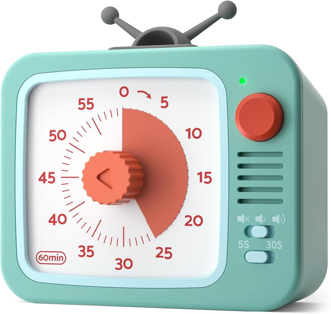 LIORQUE Visual Timer for Kids, 60-Minute Countdown Timers for Classroom Office Kitchen with Silent Operation, Kids Timer for Teaching with Cute Design (White+green)