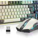 RedThunder K10 Pro Wireless Gaming Keyboard and Mouse Combo, RGB Backlit Rechargeable 3800mAh Battery, Mechanical Feel Anti-ghosting Keyboard + 7D 3200DPI Mice for PC Gamer(White Gray)
